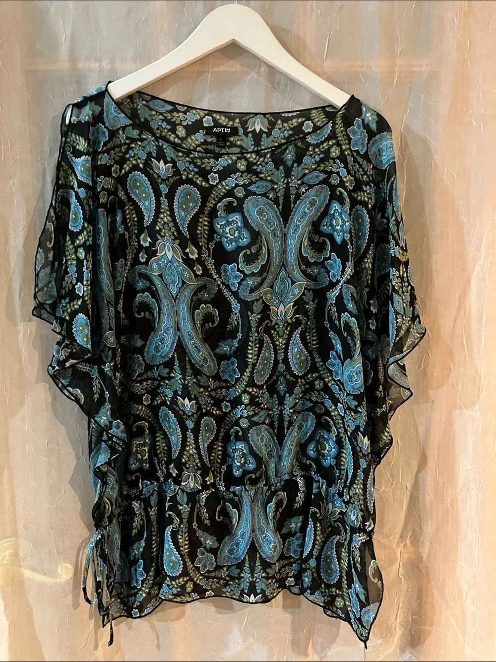 Apt. 9 Black Sheer Paisley Flutter-Sleeve Tunic with Blue Accents
